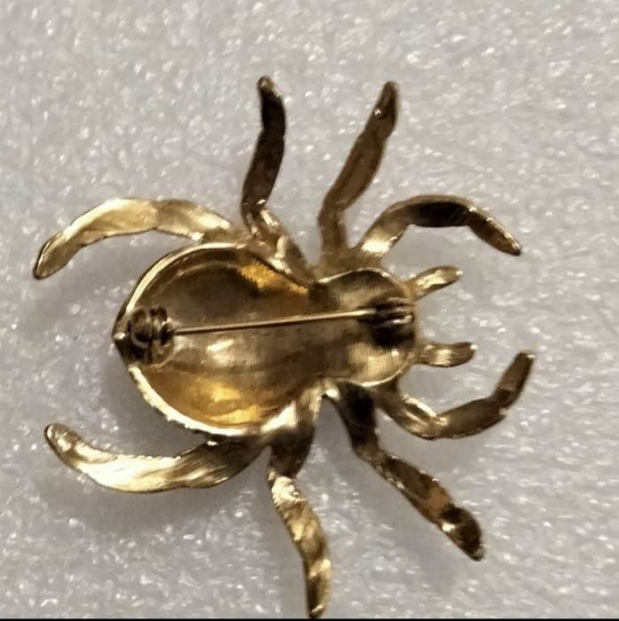 Brooch -Spider cut faceted Glass head body crystals gold tone LOOK At My BUY NOW Listings NO WAITING