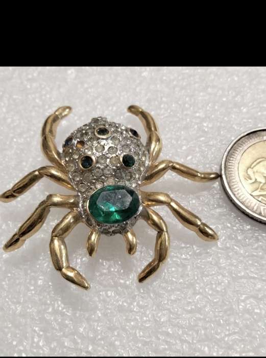 Brooch -Spider cut faceted Glass head body crystals gold tone LOOK At My BUY NOW Listings NO WAITING