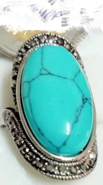 Dress RING -Marcasite style +genuine gemstone dyed Howlite