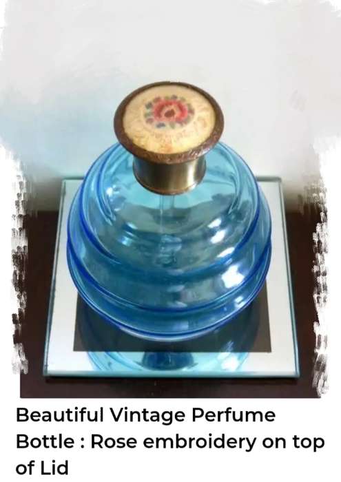Art Deco steps Glass Perfume bottle BRASS Stopper Embroidery Lid LOOK At My BUY NOW