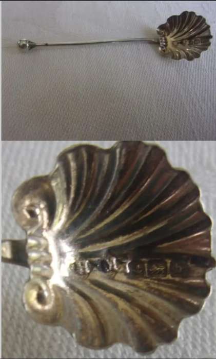 Antique Sterling Silver Bread fork+Spoon40 gr.-Open salt Sterling Silver Collar W. 34 gr. for 1 bid