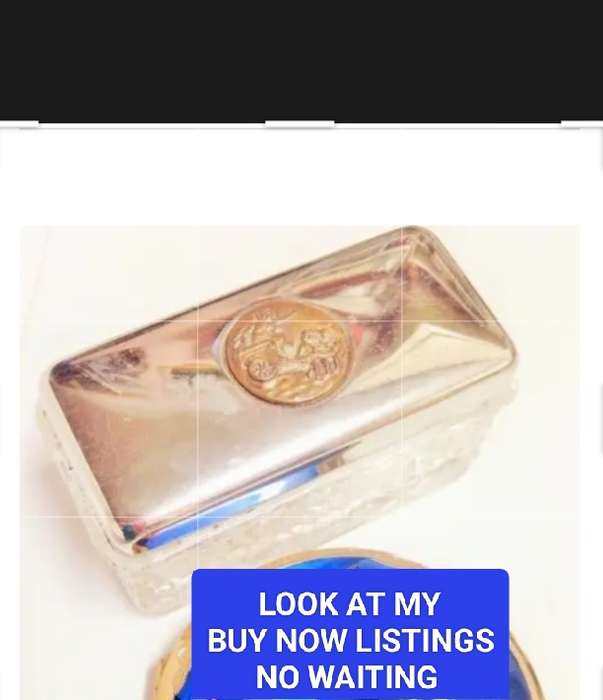 Antique 1900Glass trinket Box English Hobdaisy diamond cut Silver tone metal lid brass chariot scene