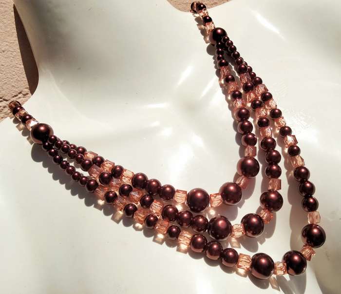NECKLACE Bib  purple glass beads interspaced square lighter LOOK at my BUY NOW LISTINGS NO WAITING