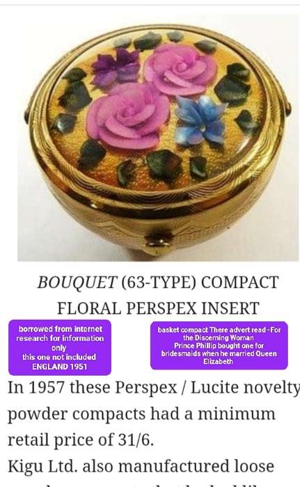 KIGU basket powder  Bouquet reverse Floral Lucite Brass Repousse Engine turned patterns