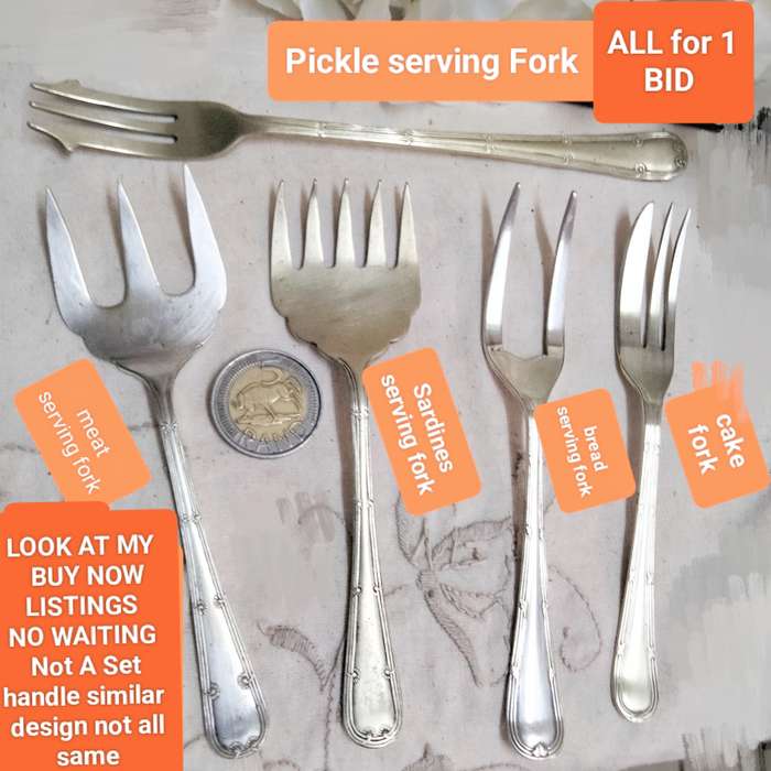 5 table Ware Serving Forks Vintage LOOK At My BUY NOW LISTINGS NO WAITING