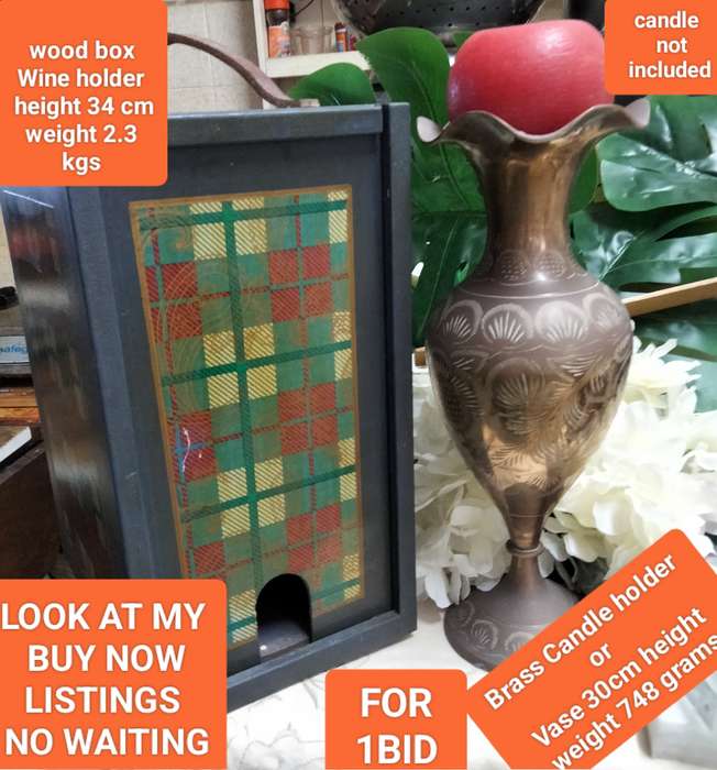 2 table items BRASS CANDLE/VASE + Box for Wine  ALL FOR 1 BID LOOK AT MY BUY NOW LISTINGS NO WAITING