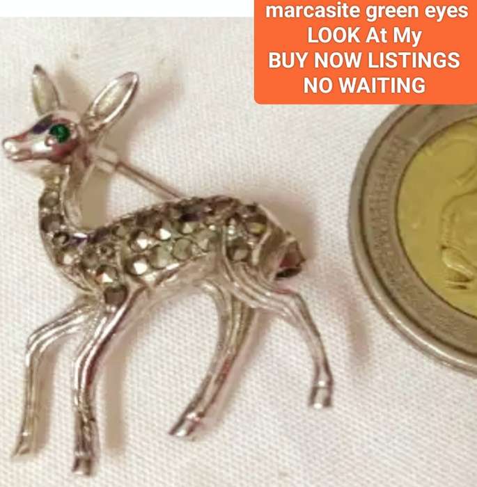 BROOCH - MARCASITE Bambi GREEN STONE EYES BEAUTIFUL