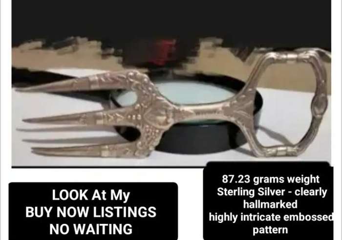 ANTIQUE STERLING SILVER 1800 clear Hallmarked Meat Serving fork intricately Embossed - ring handle