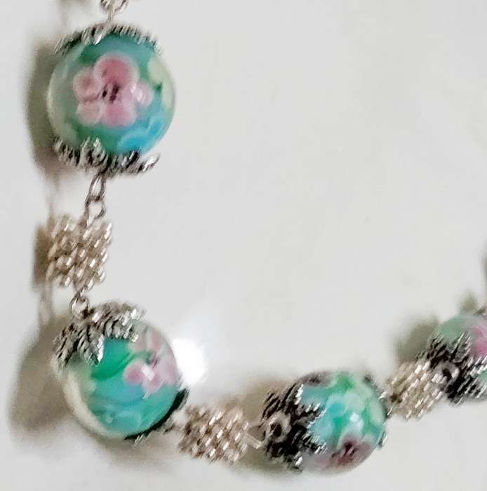 1 Necklace - vintage Italian glass -Fiori - blue Beads-Spacers Chain look at my Buy Now No Waiting