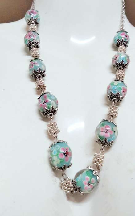 1 Necklace - vintage Italian glass -Fiori - blue Beads-Spacers Chain look at my Buy Now No Waiting