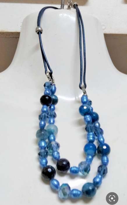 Necklace Bib 2 strand Czechoslovakia  crystal faceted cut glass beads+fresh water pearl hand made