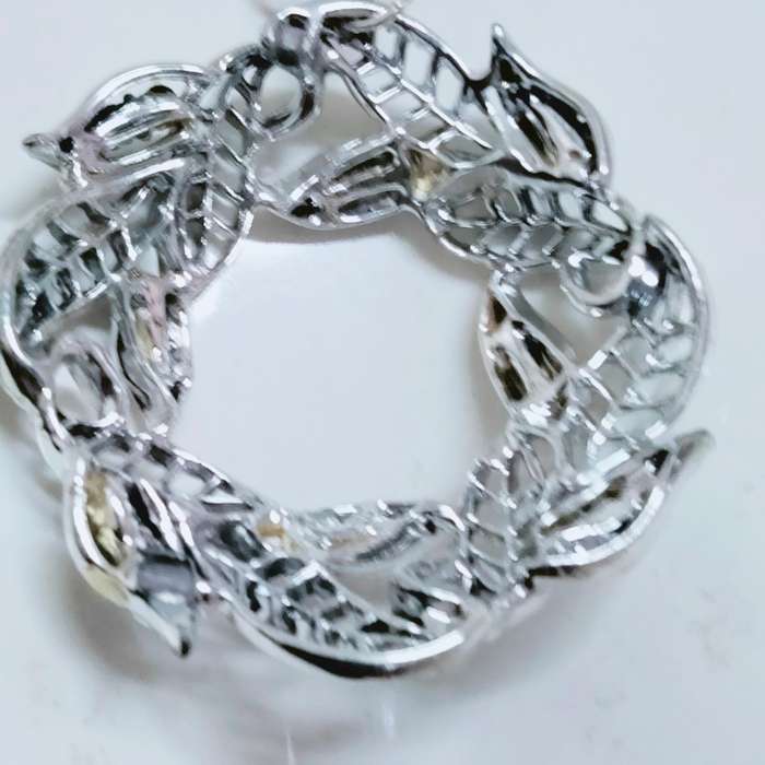 Necklace WREATH Celtic knot  Circle  leaves cut out+Rhinestones ADDED  modern belcher chain