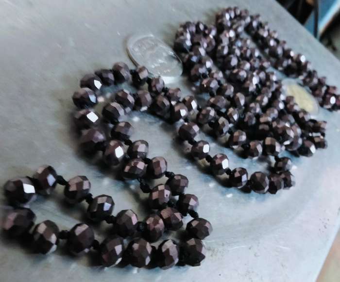 Necklace Czecholavakia Purple fluorite Cut glass faceted beads LONG slip over head flapper style