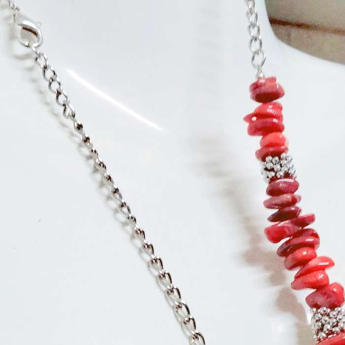 Necklace RED JASPER QUARTZ Acorn red grey quartz veins mix small Chunky semi PRECIOUS GEMSTONE+Chain