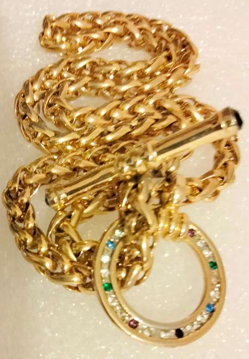 Celtic Style Circle Crystal Cross Bar Black Crystal Acrostic Word is Regards-Gold Tone belcher Chain