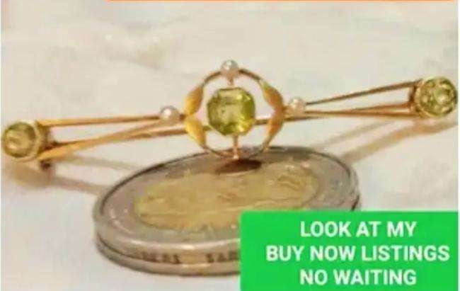 Vintage Citrine glass stones+Faux pearls Brooch Gold tone LOOK At My BUY NOW-NO WAITING