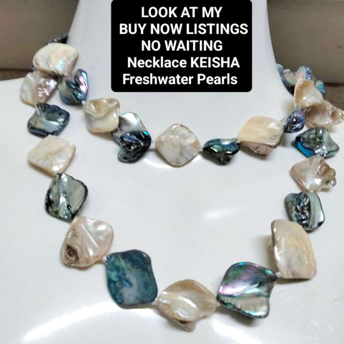 Necklace KEISHA 39 Fresh Water Pearls -PEACOCK + CREAM LOOK At My BUY NOW LISTINGS NO WAITING