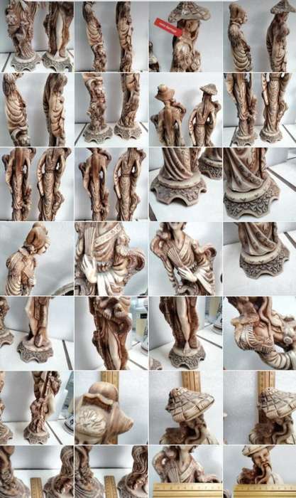 2 SET Man+Lady ORIENTAL figurines-Intricately carved details  COMPOSITE materials -All fo1 BID-chips