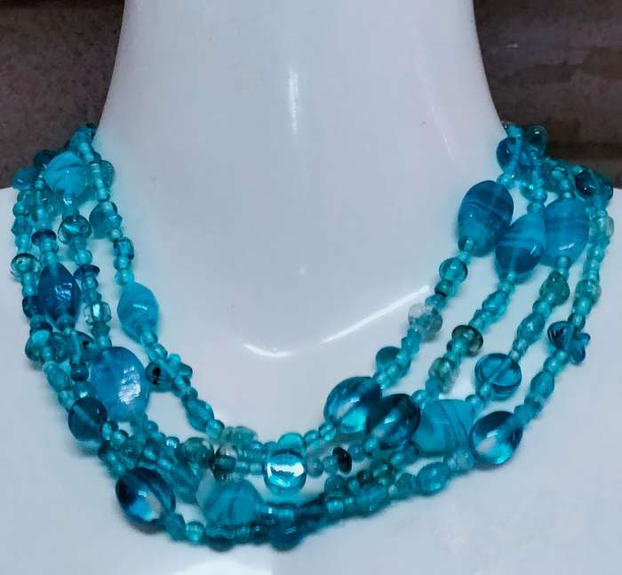NECKLACE Choker  4 Strand Lampwork glass beads  Little Fish multiple shapes colour Round shape beads
