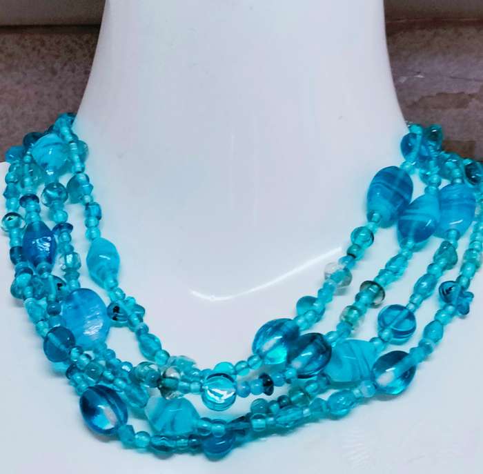 NECKLACE Choker  4 Strand Lampwork glass beads  Little Fish multiple shapes colour Round shape beads