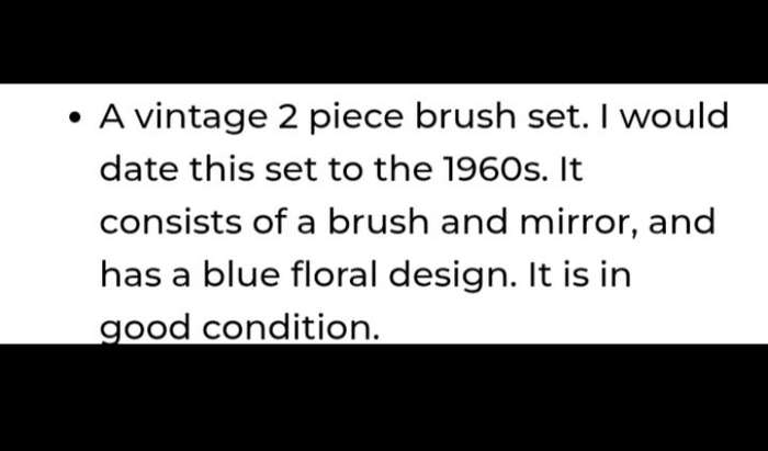 Mirror+Brush2 piece Set Vanity dressing table decor Blue floral Vintage 1960s Gilding loss