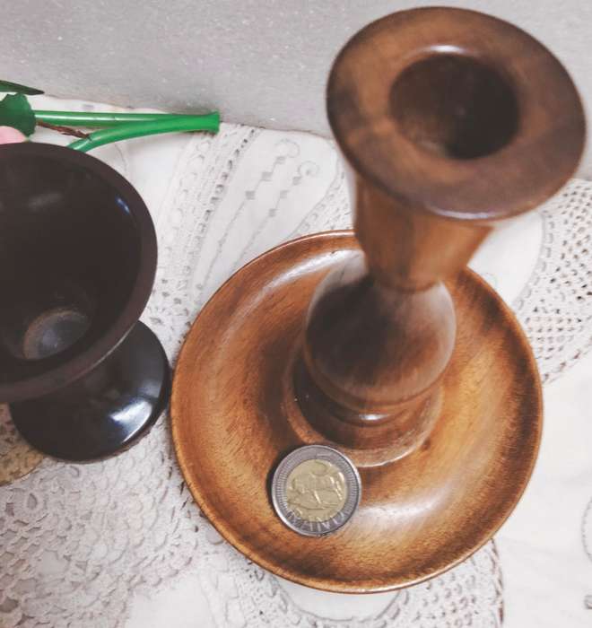 KNYSNA genuine Stinkwood -Wilderness Inn Chalice+1JONKERS candle Stick+1Yellowwood small candlestick