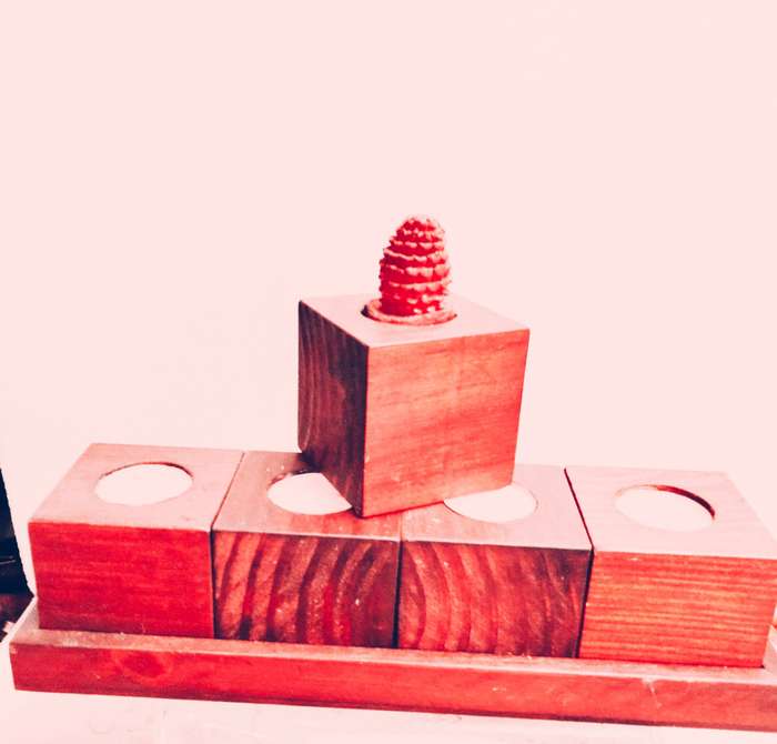 4 Wood block Candle Holders +Tray +1 Extra block - Includes T candles LOOK At My BUY NOW NO WAITING