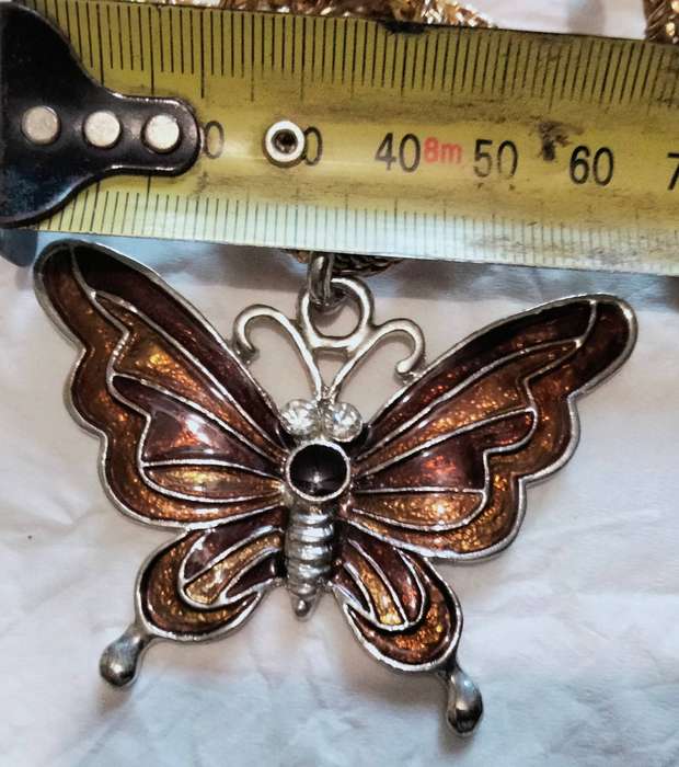 NECKLACE Butterfly Cloisonné Crystals + Onyx  stone chain gold tone LOOK At My BUY NOW LISTING