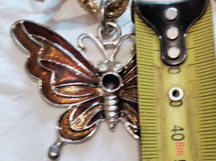 NECKLACE Butterfly Cloisonné Crystals + Onyx  stone chain gold tone LOOK At My BUY NOW LISTING