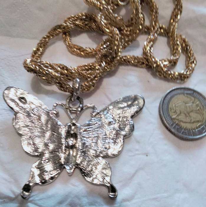 NECKLACE Butterfly Cloisonné Crystals + Onyx  stone chain gold tone LOOK At My BUY NOW LISTING