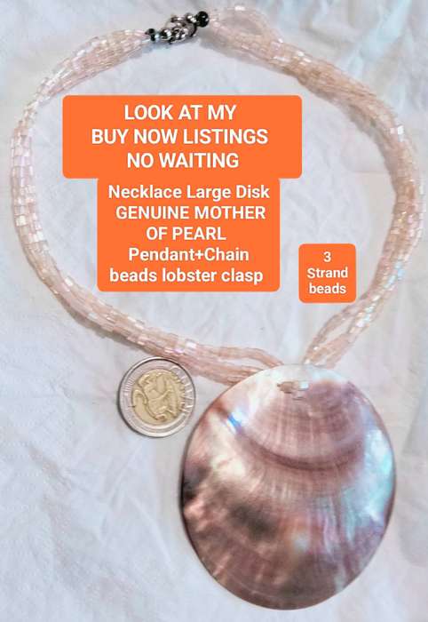 Necklace Genuine MOTHER of PEARL PENDANT 3 Strand Beads Chain LOOK at My BUY NOW Listings NO WAITING
