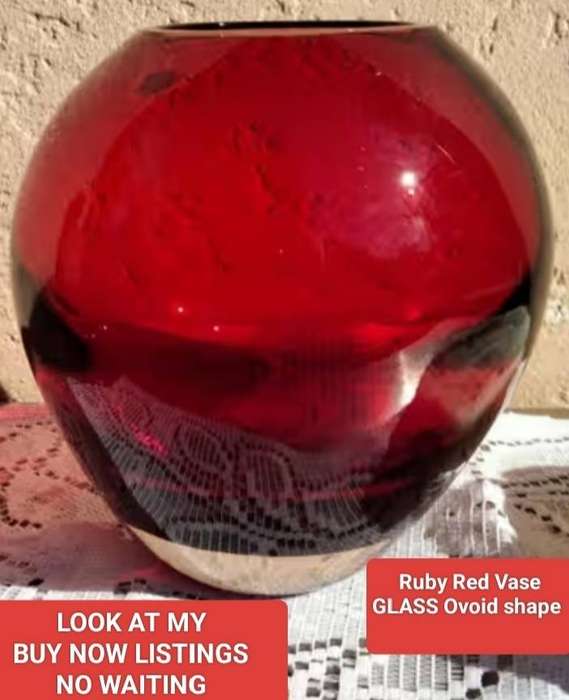 Vase - 1 RUBY RED ART Glass Ovoid LOOK AT MY BUY NOW LISTINGS NO WAITING
