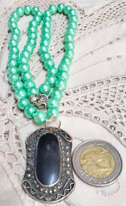 Pearls faux Aqua+Pendant Tibetan style Black onyx fauxLOOK At My BUY NOW LISTINGS NO WAITING
