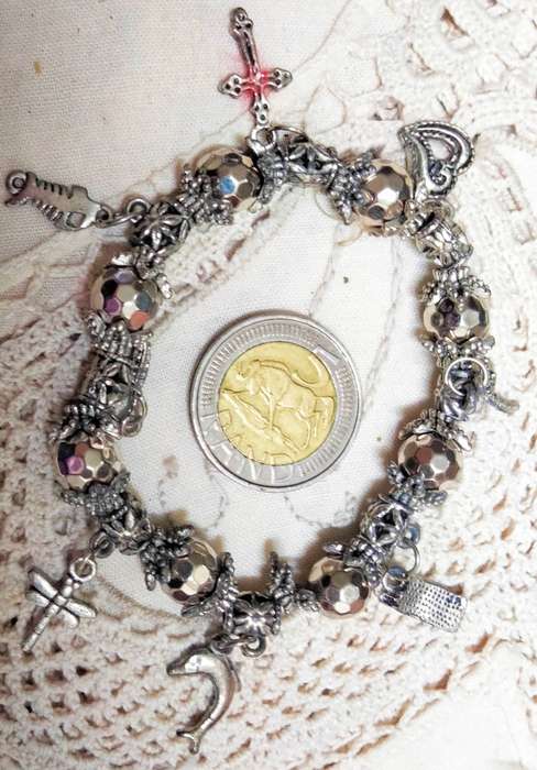Bracelets 2 Stretch charms silver colour+Purse pearls fauxLOOK at my Buy Now items No Waiting