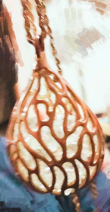 Pendant- Puff Pear full of sparkling Crystals+Chain gold toneLOOK At My BUY NOW LISTINGS NO WAITING