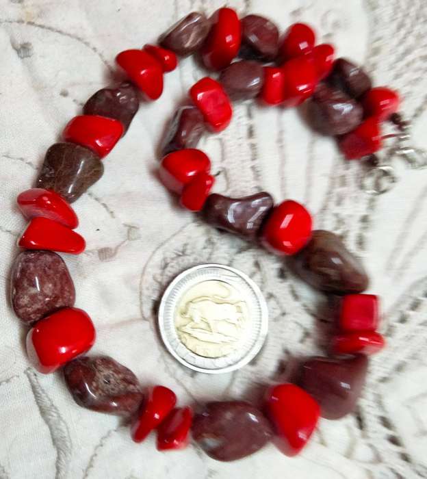 Necklace RED JASPER QUARTZ Acorn red grey quartz veins mix small Chunky semi PRECIOUS GEMSTONE