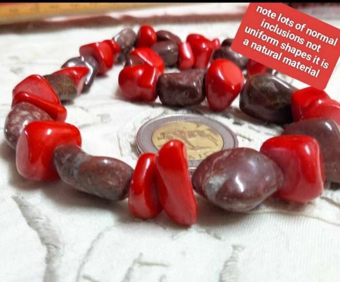 Necklace RED JASPER QUARTZ Acorn red grey quartz veins mix small Chunky semi PRECIOUS GEMSTONE
