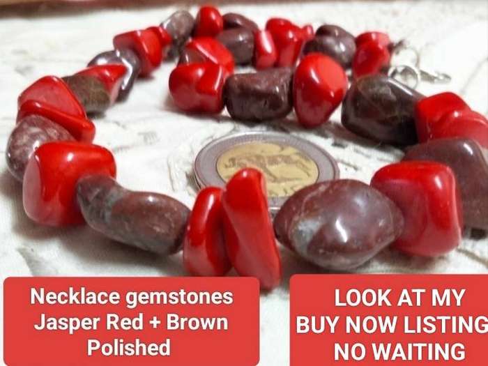 Necklace RED JASPER QUARTZ Acorn red grey quartz veins mix small Chunky semi PRECIOUS GEMSTONE
