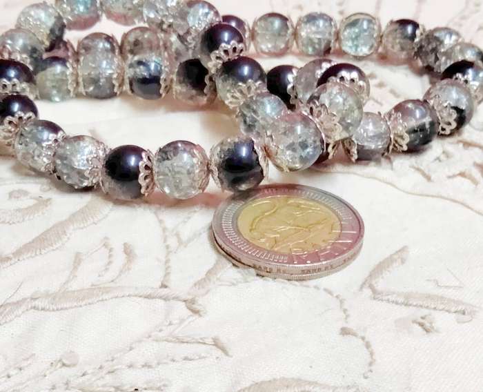 black clear crushed sparkling beads and silver tone spacers