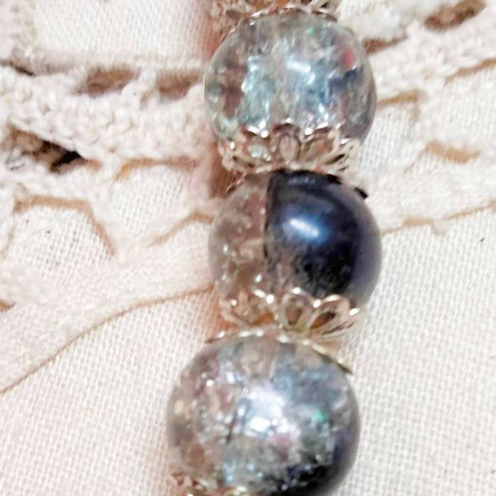black clear crushed sparkling beads and silver tone spacers