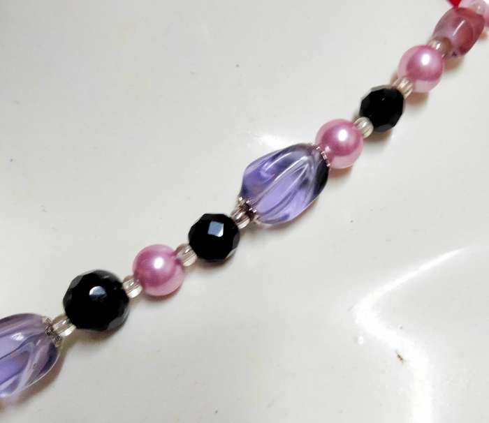 Necklace Murano Italy-Glass lampwork handcrafted beads 3 big Pink Purple gold foil+swirl+faux pearl