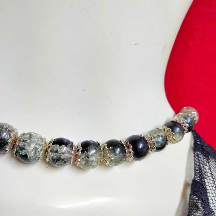 black clear crushed sparkling beads and silver tone spacers