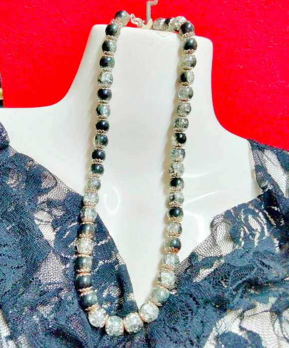 black clear crushed sparkling beads and silver tone spacers