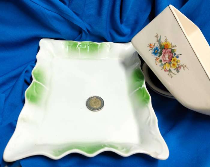 Vintag ceramic mix-Cheese or butter dome+square plate scallop Edge At My BUY NOW items NO WAITING
