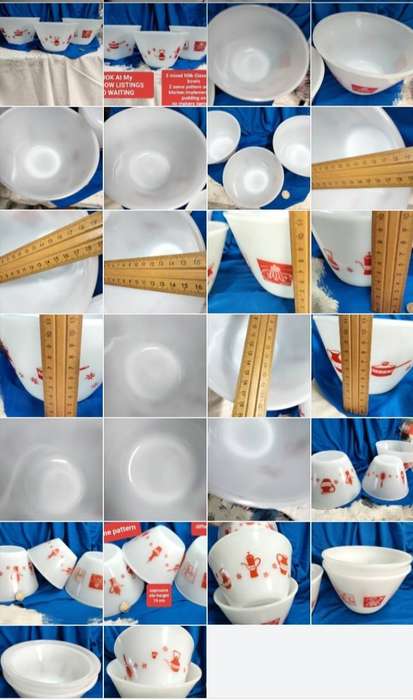 Mix-3 Milk Glass Mixing bowls 2 implement patterns+1 pudding  LOOK At My BUY NOW NO WAITING