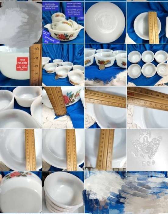 JAJ Cottage Rose Miilk glass Mixing Bowl+6 FIREKING anchorHocking bowlsLOOK At My BUY NOW-NO WAITING