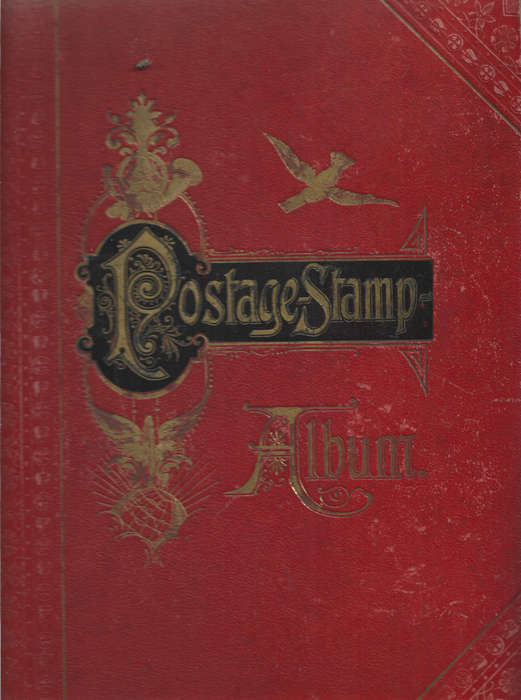 Old World illustrated stamp album odd torn pages .