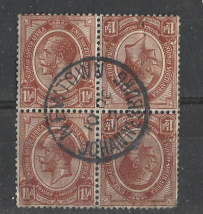 SA Union SACC 1.1/2d tete beche  block of four used neat clear cancel .
