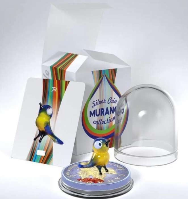 Murano Glass Series: Tit Bit Maple Leaf $5 (1oz) Canada Silver Coin of 2022 Colourised with Figurine