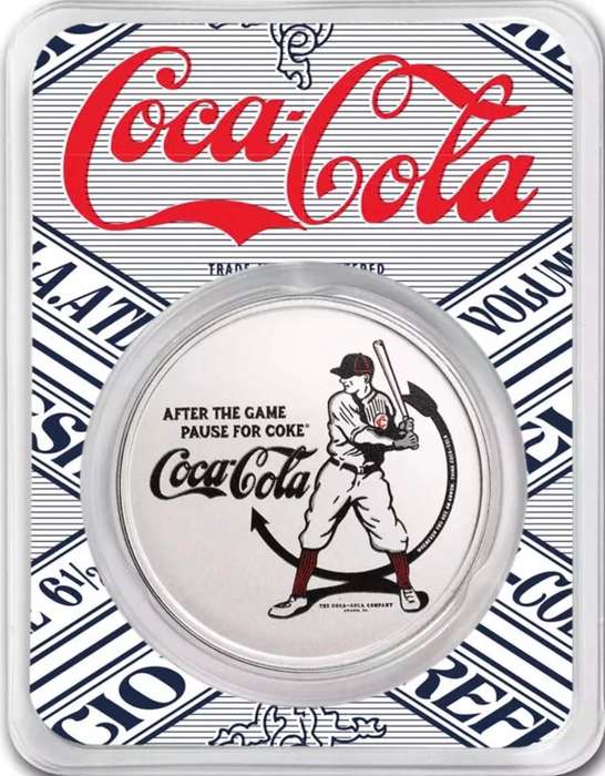 Coca-Cola® Vintage Batter Up 1oz Silver Colourised Round.